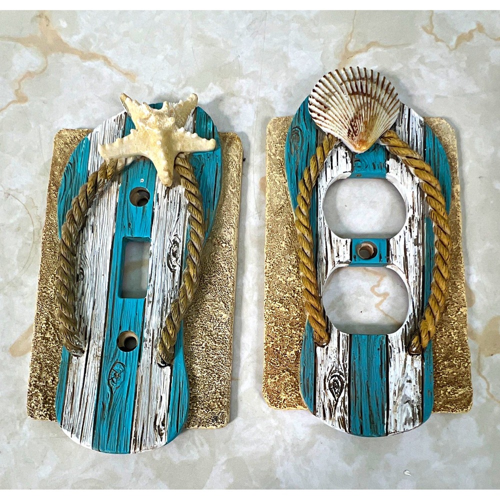 Hobby Lobby Seaside Beach/Flip Flop Toggle Switch Wall Plates 5.75in Blue/White
